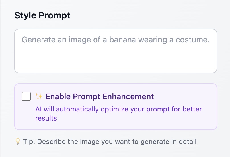Cover image for New Feature: AI-Powered Prompt Enhancement for Nano Banana
